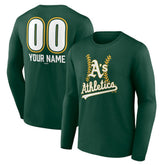 Athletics Personalized Name & Number Fastball Long Sleeve T-Shirt - Green - MLB Discount