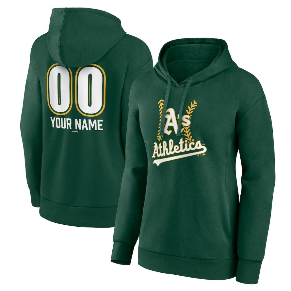 Athletics Women's Personalized Name & Number Fastball Pullover Hoodie - Green - MLB on Sale