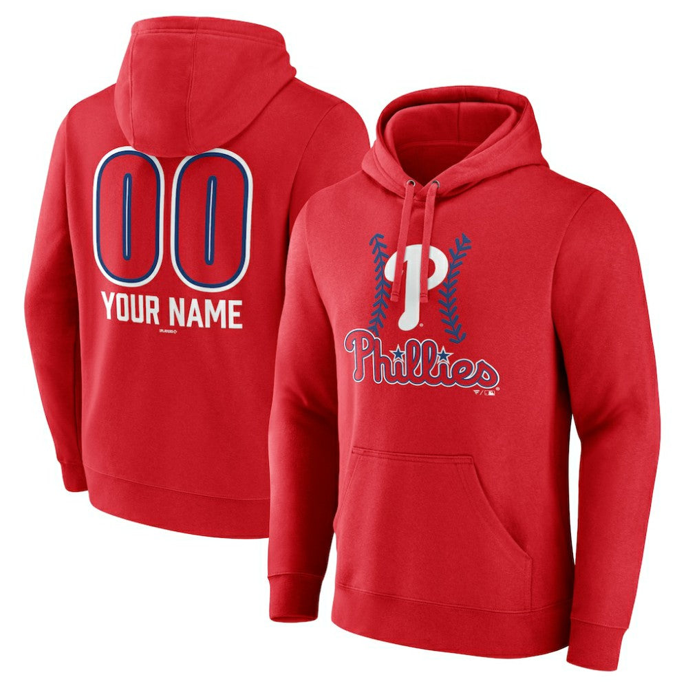 Philadelphia Phillies Personalized Name & Number Fastball Pullover Hoodie - Red - MLB Lifestyle