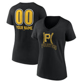 Pittsburgh Pirates Women's Personalized Name & Number Fastball V-Neck T-Shirt - Black - MLB Lifestyle