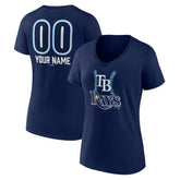 Tampa Bay Rays Women's Personalized Name & Number Fastball V-Neck T-Shirt - Navy - MLB Discount