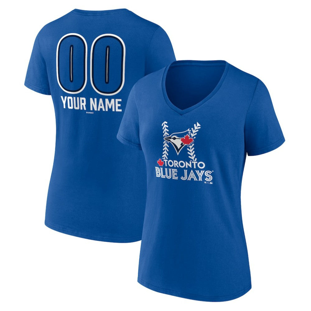 Toronto Blue Jays Women's Personalized Name & Number Fastball V-Neck T-Shirt - Royal - MLB Lifestyle