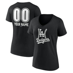 Los Angeles Dodgers Women's Personalized Name & Number Fastball V-Neck T-Shirt - Black - MLB on Sale