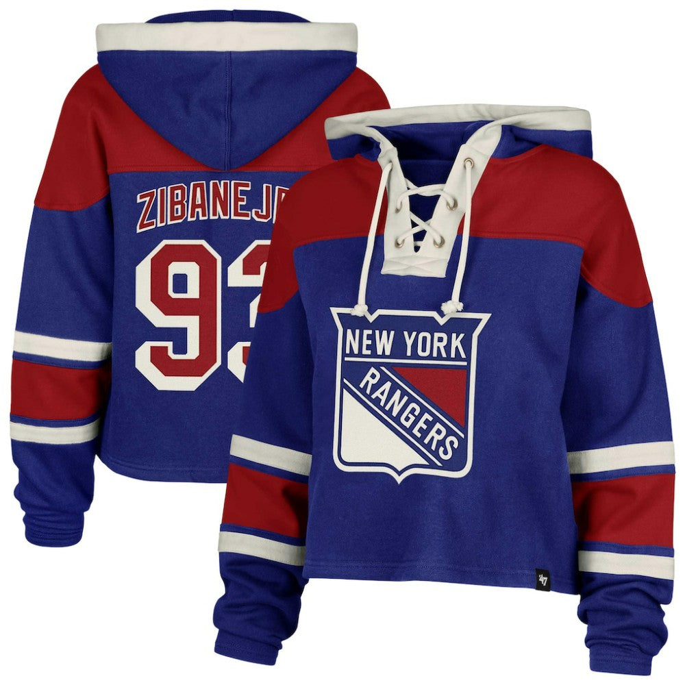 Mika Zibanejad New York Rangers '47 Women's Superior Lacer Cropped Pullover Hoodie - Blue - NHL 201253405