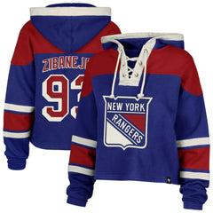 Mika Zibanejad New York Rangers '47 Women's Superior Lacer Cropped Pullover Hoodie - Blue - NHL 201253405