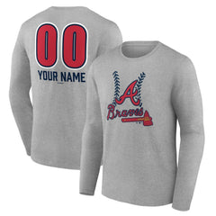 Atlanta Braves Personalized Name & Number Fastball Long Sleeve T-Shirt - Gray - MLB Lifestyle