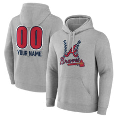 Atlanta Braves Personalized Name & Number Fastball Pullover Hoodie - Gray - MLB Sale