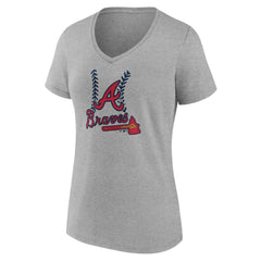 Atlanta Braves Women's Personalized Name & Number Fastball V-Neck T-Shirt - Gray - MLB Sale