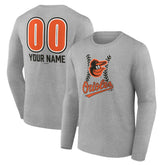 Baltimore Orioles Personalized Name & Number Fastball Long Sleeve T-Shirt - Gray - MLB Lifestyle