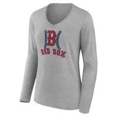 Boston Red Sox Women's Personalized Name & Number Fastball Long Sleeve V-Neck T-Shirt - Gray - MLB on Sale