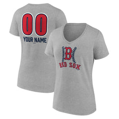 Boston Red Sox Women's Personalized Name & Number Fastball V-Neck T-Shirt - Gray - MLB Sale