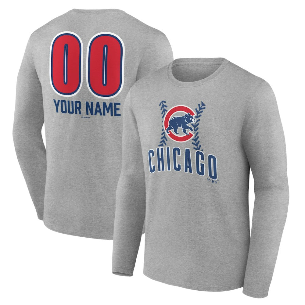 Chicago Cubs Personalized Name & Number Fastball Long Sleeve T-Shirt - Gray - MLB Online
