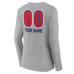 Chicago Cubs Women's Personalized Name & Number Fastball Long Sleeve V-Neck T-Shirt - Gray - MLB Lifestyle