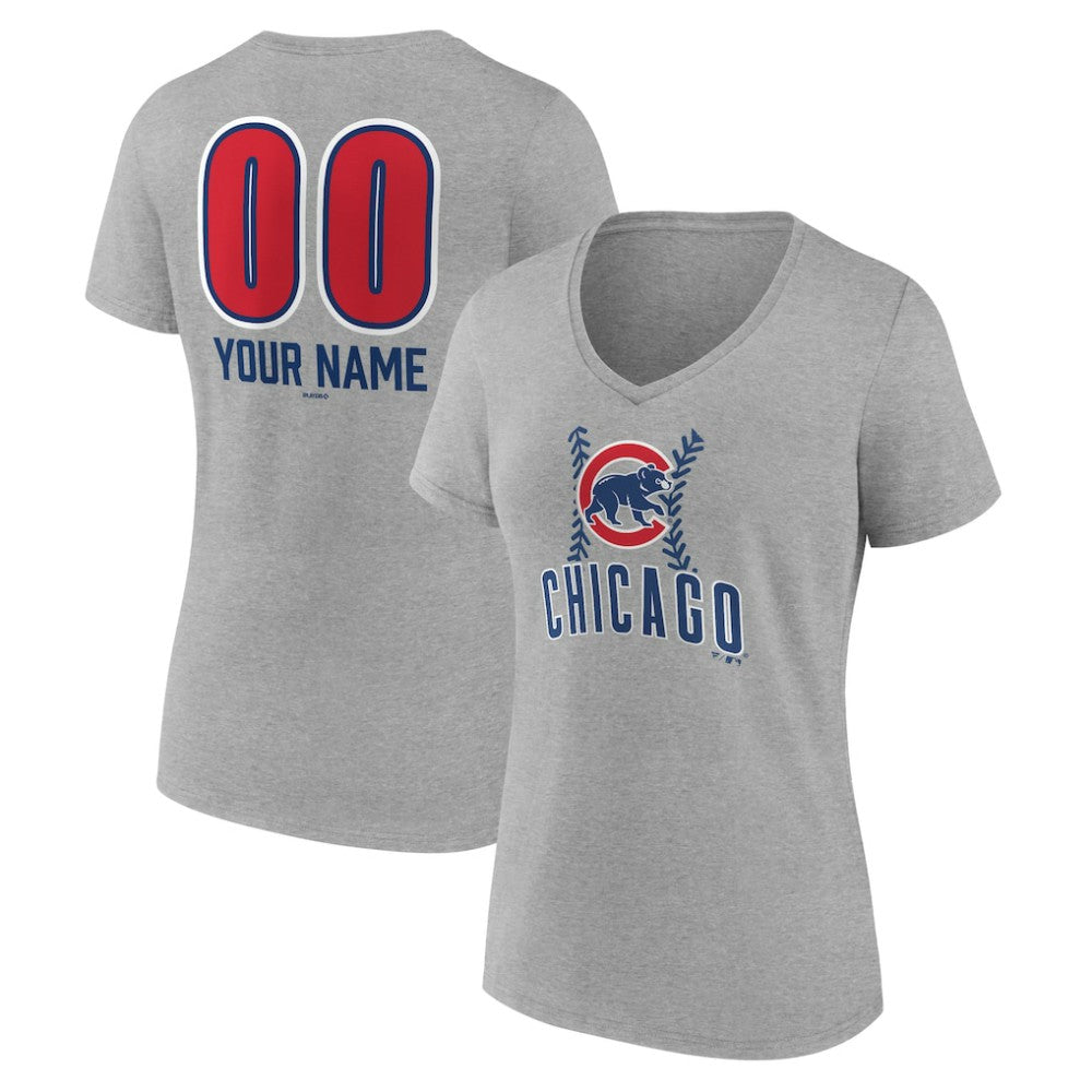 Chicago Cubs Women's Personalized Name & Number Fastball V-Neck T-Shirt - Gray - MLB Online
