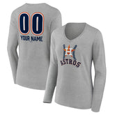 Houston Astros Women's Personalized Name & Number Fastball Long Sleeve V-Neck T-Shirt - Gray - MLB on Sale