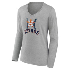 Houston Astros Women's Personalized Name & Number Fastball Long Sleeve V-Neck T-Shirt - Gray - MLB on Sale