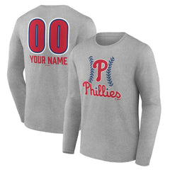 Philadelphia Phillies Personalized Name & Number Fastball Long Sleeve T-Shirt - Gray - MLB Sale