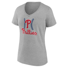 Philadelphia Phillies Women's Personalized Name & Number Fastball V-Neck T-Shirt - Gray - MLB Discount