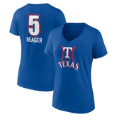 Corey Seager Texas Rangers Women's Fastball Player Name & Number V-Neck T-Shirt - Royal - MLB Lifestyle