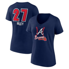 Austin Riley Atlanta Braves Women's Fastball Player Name & Number V-Neck T-Shirt - Navy - MLB Discount