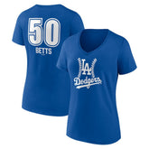 Mookie Betts Los Angeles Dodgers Women's Fastball Player Name & Number V-Neck T-Shirt - Royal - MLB Lifestyle
