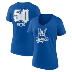 Mookie Betts Los Angeles Dodgers Women's Fastball Player Name & Number V-Neck T-Shirt - Royal - MLB Lifestyle