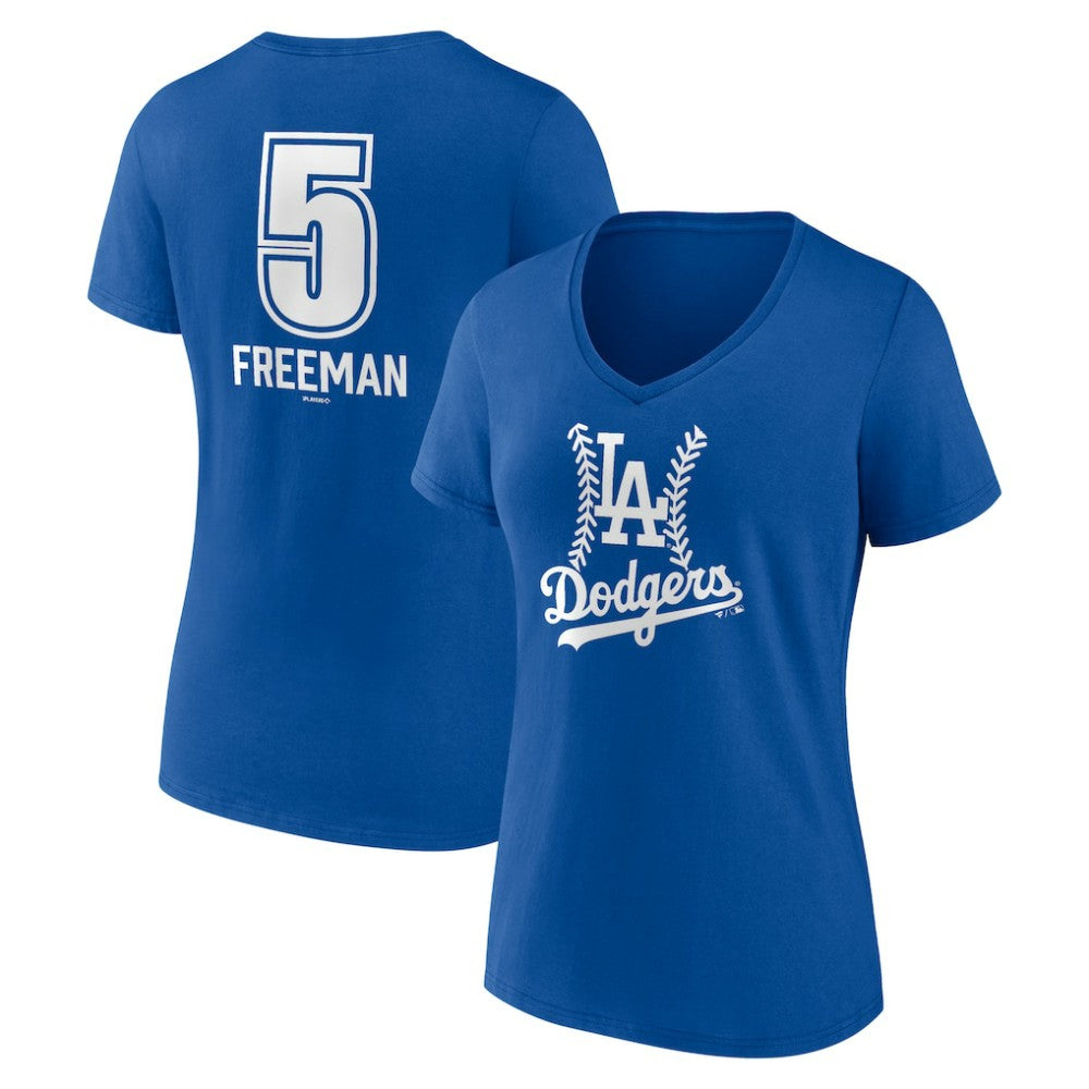 Freddie Freeman Los Angeles Dodgers Women's Fastball Player Name & Number V-Neck T-Shirt - Royal - MLB Discount