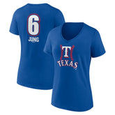 Josh Jung Texas Rangers Women's Fastball Player Name & Number V-Neck T-Shirt - Royal - MLB Lifestyle
