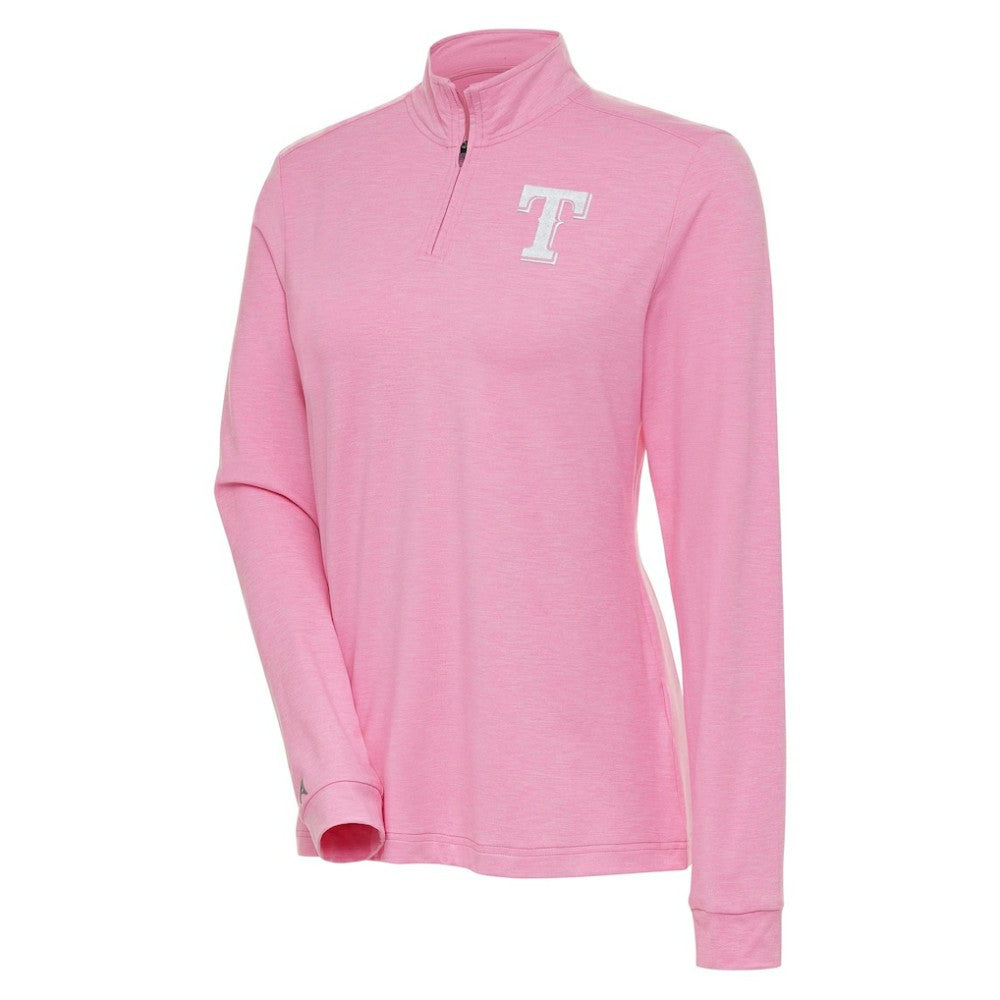 Texas Rangers Antigua Women's Mentor Quarter-Zip Pullover Top - Pink - MLB Lifestyle