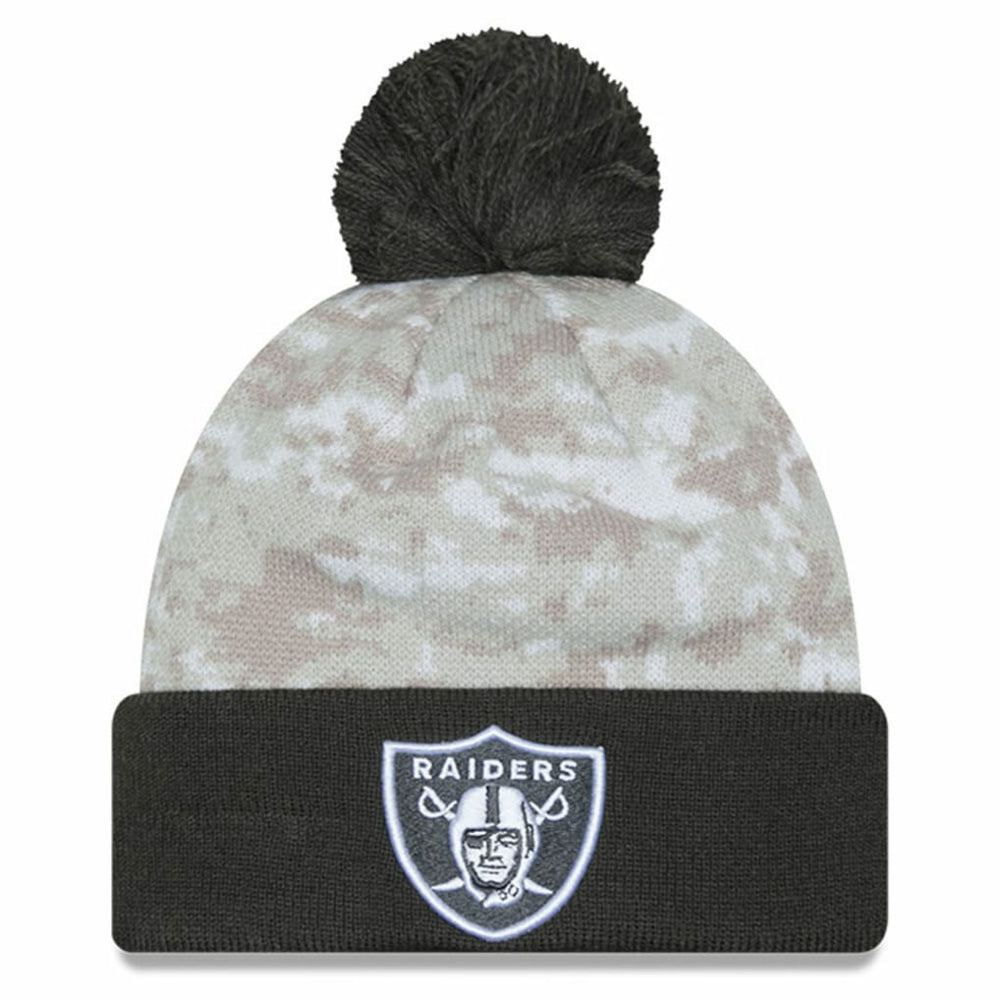 Las Vegas Raiders New Era 2024 Salute To Service Digital Camo Cuffed Knit Hat with Pom White/Graphite