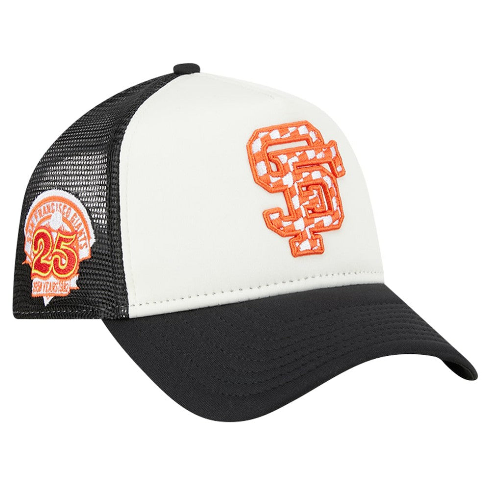 San Francisco Giants New Era Checkered Flag A-Frame Trucker 9FORTY Adjustable Hat - White/Black - New Era Sale