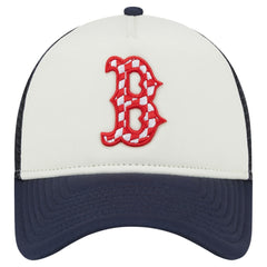 Boston Red Sox New Era Checkered Flag A-Frame Trucker 9FORTY Adjustable Hat - White/Navy - New Era Discount