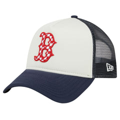 Boston Red Sox New Era Checkered Flag A-Frame Trucker 9FORTY Adjustable Hat - White/Navy - New Era Discount