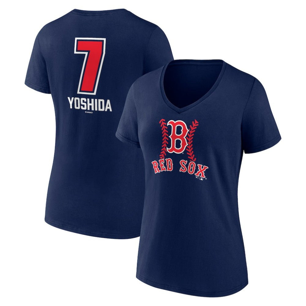 Masataka Yoshida Boston Red Sox Women's Fastball Player Name & Number V-Neck T-Shirt - Navy - MLB Sale