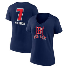 Masataka Yoshida Boston Red Sox Women's Fastball Player Name & Number V-Neck T-Shirt - Navy - MLB Sale