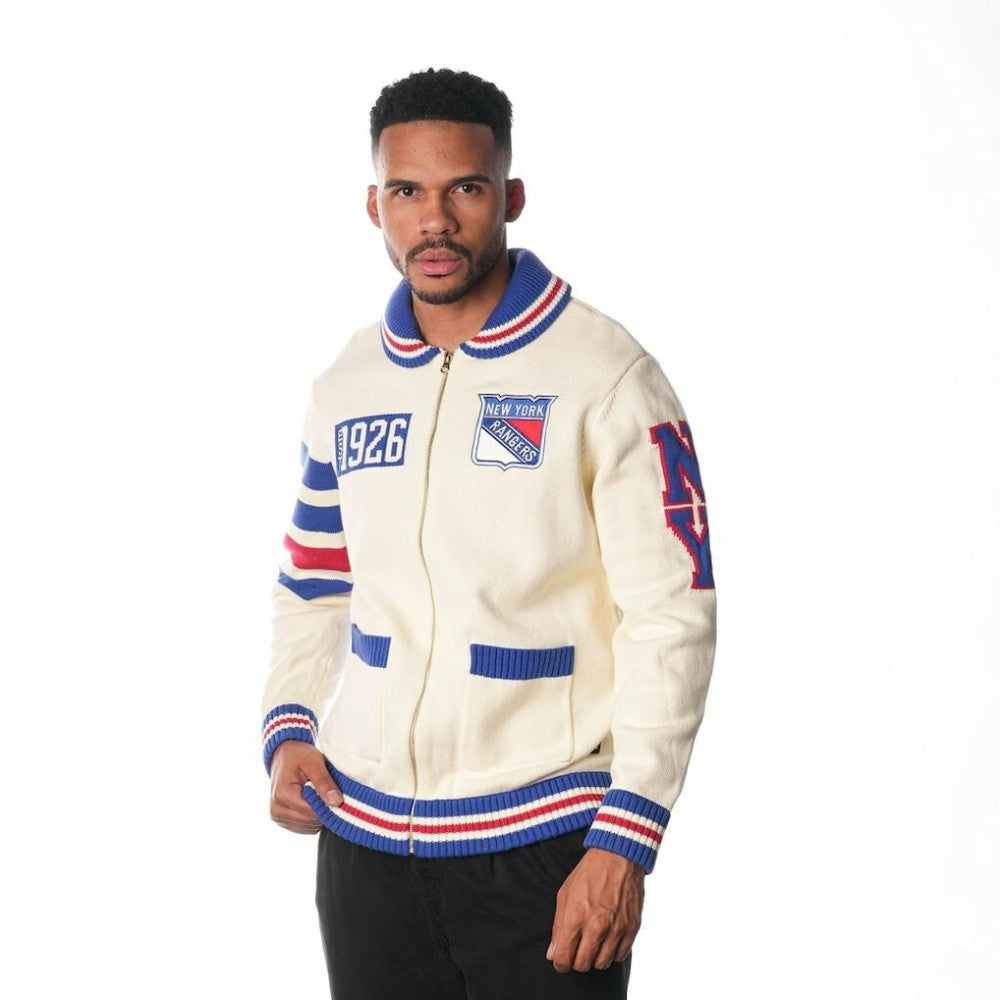 New York Rangers The Wild Collective Unisex Jacquard Full-Zip Sweater - Cream - NHL 201271307