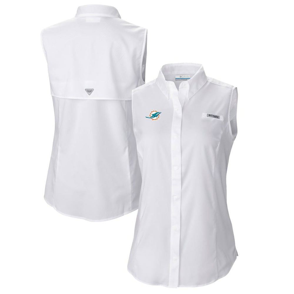 Columbia Miami Dolphins Women's PFG Tamiami Omni-Shade Sleeveless Button-Up Shirt White