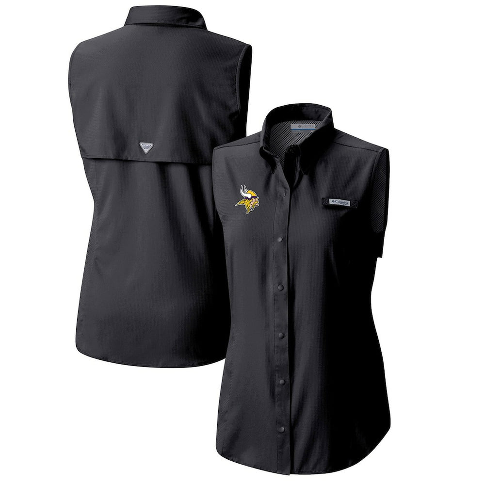 Columbia Minnesota Vikings Women's PFG Tamiami Omni-Shade Sleeveless Button-Up Shirt Black