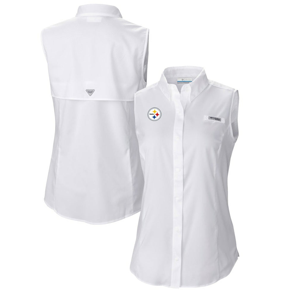 Columbia Pittsburgh Steelers Women's PFG Tamiami Omni-Shade Sleeveless Button-Up Shirt White