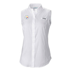 Columbia Pittsburgh Steelers Women's PFG Tamiami Omni-Shade Sleeveless Button-Up Shirt White