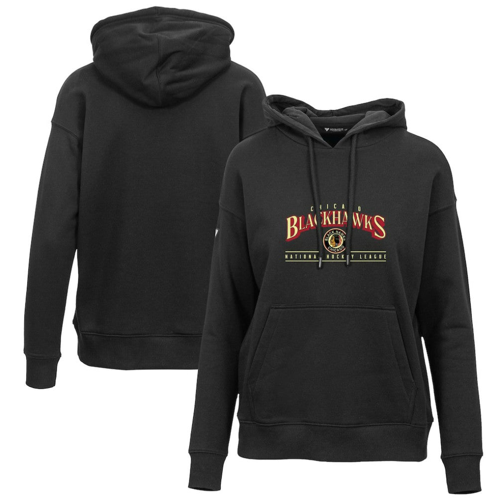 Chicago Blackhawks Levelwear Women's Retro Adorn Spellout Pullover Hoodie - Black - NHL 201275454