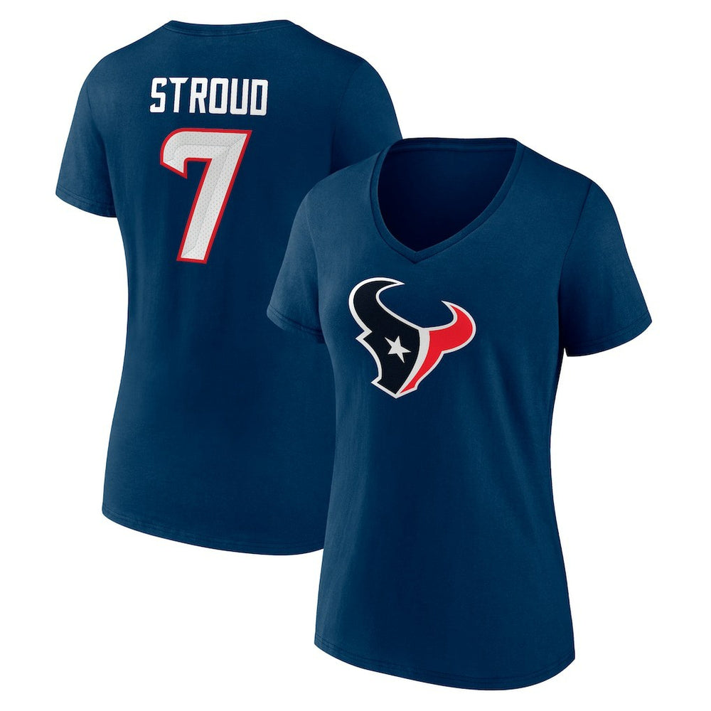 Fanatics C.J. Stroud Houston Texans Women's Icon Player Name & Number V-Neck T-Shirt Navy