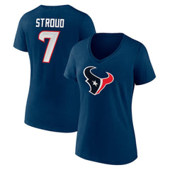 Fanatics C.J. Stroud Houston Texans Women's Icon Player Name & Number V-Neck T-Shirt Navy