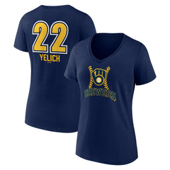 Christian Yelich Milwaukee Brewers Women's Name & Number Fastball V-Neck T-Shirt - Navy - MLB Discount