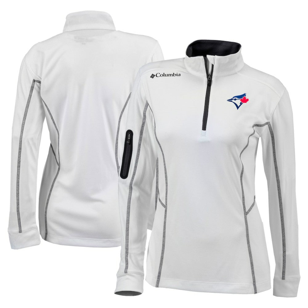 Toronto Blue Jays Columbia Women's Omni-Wick Shotgun Quarter-Zip Pullover Top - White - Columbia Discount