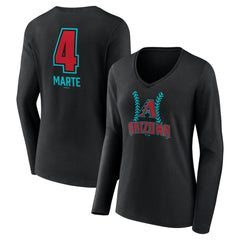 Ketel Marte Arizona Diamondbacks Women's Name & Number Fastball V-Neck Long Sleeve T-Shirt - Black - MLB Sale