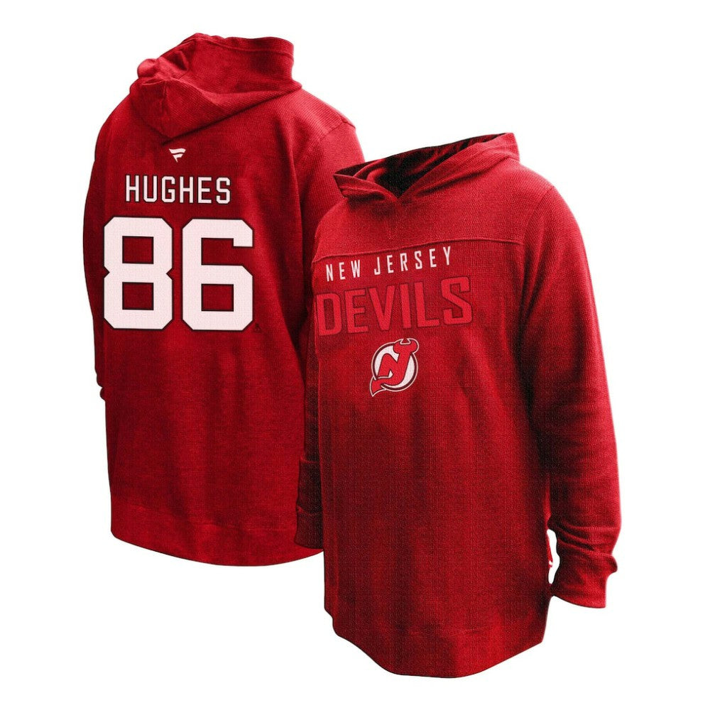 Jack Hughes New Jersey Devils Profile Women's Plus Size Name & Number Thermal Pullover Hoodie - Red - NHL 201279783