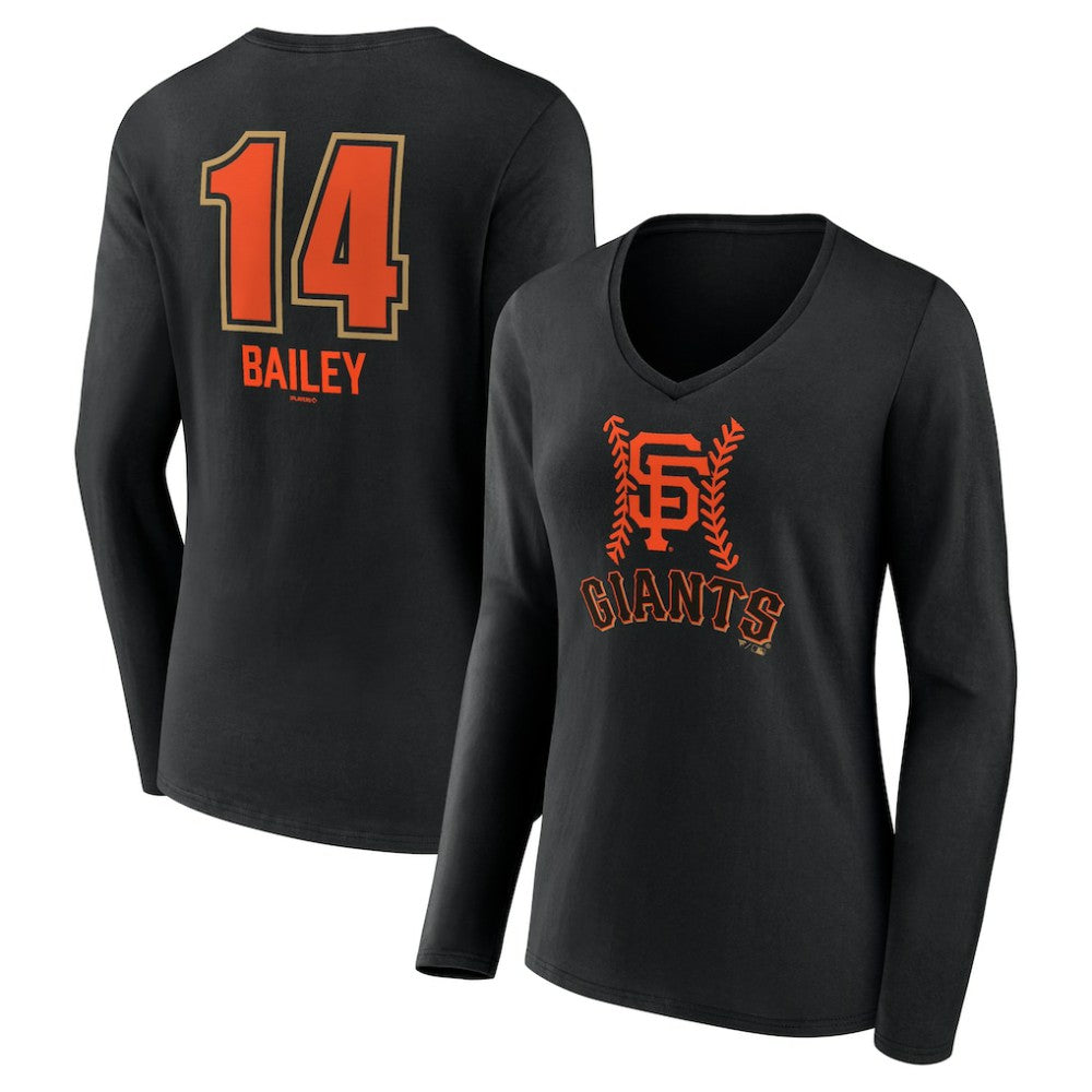 Patrick Bailey San Francisco Giants Women's Name & Number Fastball V-Neck Long Sleeve T-Shirt - Black - MLB Lifestyle