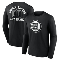 Boston Bruins Personalized Name & Number Monochrome Long Sleeve T-Shirt - Black - NHL 201281428