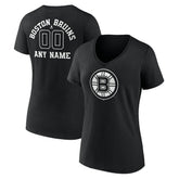 Boston Bruins Women's Personalized Name & Number Monochrome V-Neck T-Shirt - Black - NHL 201281433